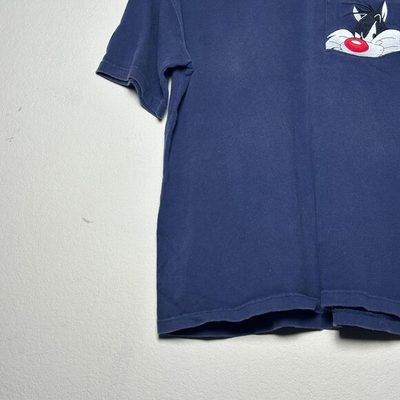 VTG Warner Bros Looney Tunes Tweety Men M Bird Sylvester Graphic T Shirt Blue - Picture 8 of 9